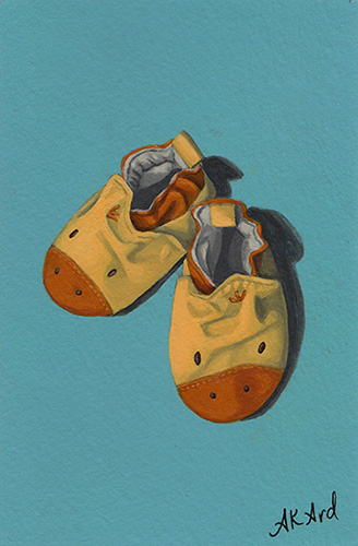 “Duckling Shoes” Acrylic on Paper, 4" x 6" by artist Alisha K. Ard. See her portfolio by visiting www.ArtsyShark.com