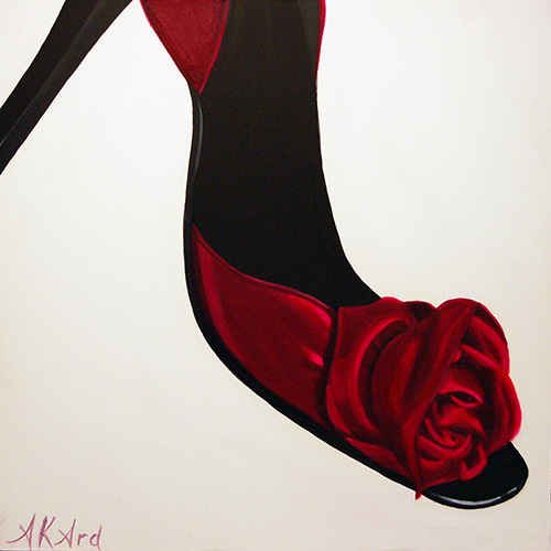 “Rose Shoe” Acrylic on Clayboard Panel,6" x 6" by artist Alisha K. Ard. See her portfolio by visiting www.ArtsyShark.com