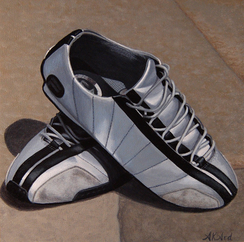 “Running Shoes” Acrylic on Canvas Panel, 8" x 8" by artist Alisha K. Ard. See her portfolio by visiting www.ArtsyShark.com