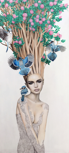 "Bloom" oil on wood, 22 x 48" by Julia Gabrielov. See her artist feature at www.ArtsyShark.com