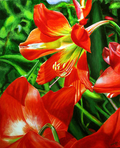 “New Red Lily” Acrylic on Canvas, 30" x 40" by artist SuZahn King. See her portfolio by visiting www.ArtsyShark.com