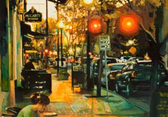 "9th Street Cafe" Oil on Panel, 30" x 30"by artist Toby Davis. See his portfolio by visiting www.ArtsyShark.com