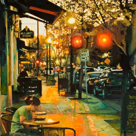 "9th Street Cafe" Oil on Panel, 30" x 30"by artist Toby Davis. See his portfolio by visiting www.ArtsyShark.com