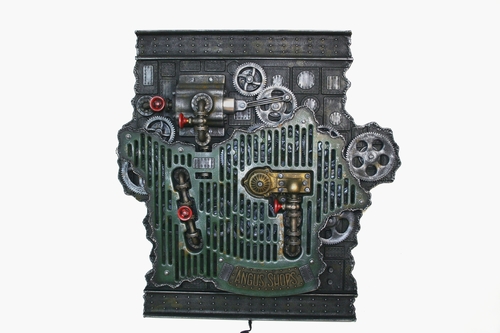 “Angus Shops 1” Wall Mount Kinetic Art, Wood and Resin, 34” x 34” x 7” by artist Frank Mayer. See his portfolio by visiting www.ArtsyShark.com