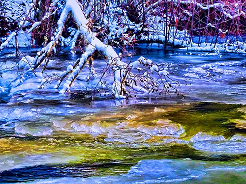 "An Icy Stream" Digital Painting, 30" x 22.5" by artist Carl Gethmann. See his portfolio by visiting www.ArtsyShark.com