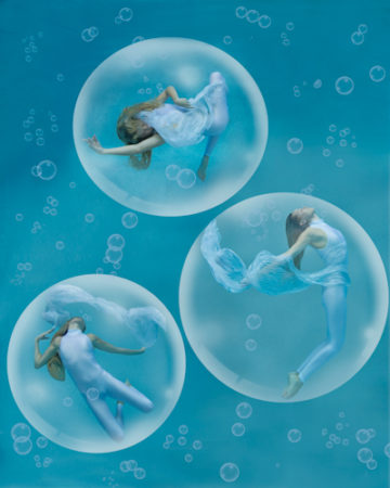 "Cirque de Bubbles" Underater Photographic Mixed Media Art-DyeSub Metal with Resin, 20" x 24" by artist Suzanne Barton. See her portfolio by visiting www.ArtsyShark.com