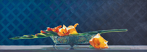 "Glad Tidings" Colored Pencil, 28" x 10" by artist Arlene Steinberg. See her portfolio by visiting www.ArtsyShark.com
