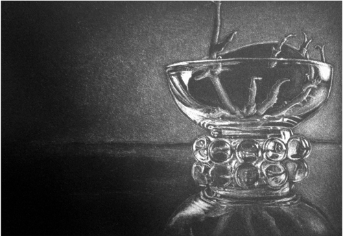 “Protuberance” Mezzotint, 6” x 4” by artist Jayne Reid Jackson. See her portfolio by visiting www.ArtsyShark.com