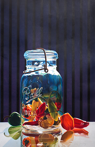 "Salsa" Colored Pencil, 18" x 28"by artist Arlene Steinberg. See her portfolio by visiting www.ArtsyShark.com 