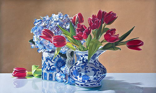 "Spring Symphony" Colored Pencil, 25" x 15" by artist Arlene Steinberg. See her portfolio by visiting www.ArtsyShark.com
