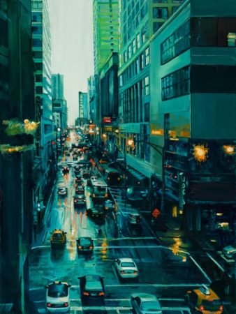 "E Grand Avenue - Chicago" Oil on Panel, 30" x 40"by artist Toby Davis. See his portfolio by visiting www.ArtsyShark.com 