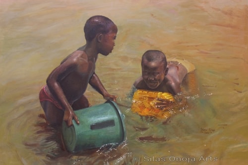 “Necessity of the Natives” Oil on Canvas, 48” x 36” by artist Silas Onaja. See his portfolio by visiting www.ArtsyShark.com