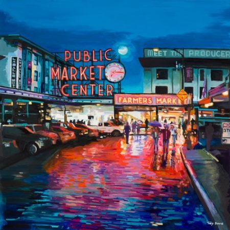"Pike's Place - Seattle" Oil on Panel, 30" x 30" by artist Toby Davis. See his portfolio by visiting www.ArtsyShark.com