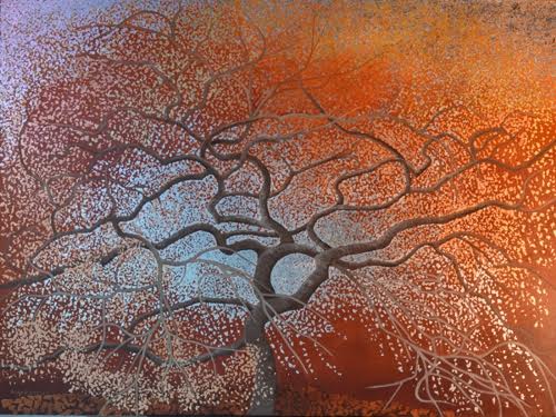 “Penny’s Maple Tree” Oil and Metal Leaf on Canvas, 48" x 36" by artist Joan Metcalf. See her portfolio by visiting www.ArtsyShark.com