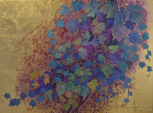 “Trailing Vines” Oil and Metal Leaf on Canvas, 48" x 36" by artist Joan Metcalf. See her portfolio by visiting www.ArtsyShark.com