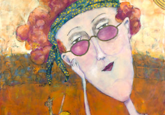 "Betty" encaustic, 30" x 30" x 2" by Dianne Jean Erickson. See her artist feature at www.ArtsyShark.com