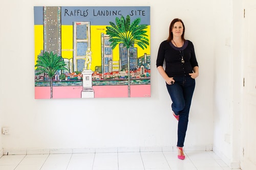 "Raffles Landing Site" Mixed Media on Canvas, 153cm x 122cm by artist Clare Haxby. See her portfolio by visiting www.ArtsyShark.com
