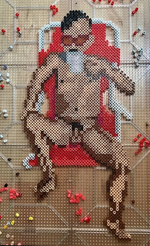 "Fire Island Bather" (Work in Progress) Fusible Beads, 8" x 16" by artist Victor-John Villaneuva. See his portfolio by visiting www.ArtsyShark.com