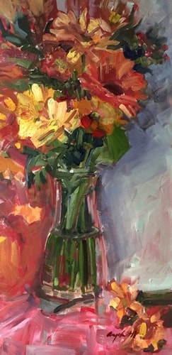 "Much Love" Oil, 12" x 24" by artist Angela Tommaso Hellman. See her portfolio by visiting www.ArtsyShark.com