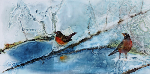 “Snowbirds” Watercolor, 27” x 15” by artist Katherine Weber. See her portfolio by visiting www.ArtsyShark.com
