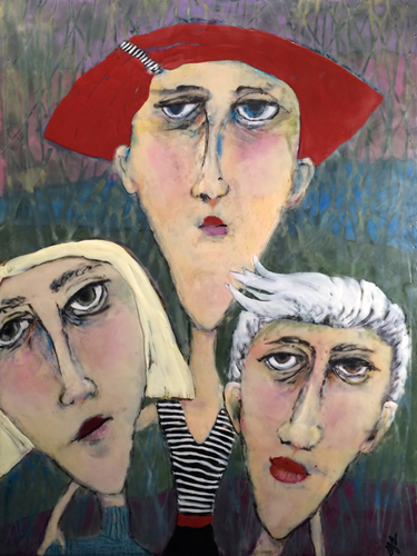 "Wilma, Millie and Blanche" encaustic, 24" x 18" x 1" by Dianne Jean Erickson. See her artist feature at www.ArtsyShark.com