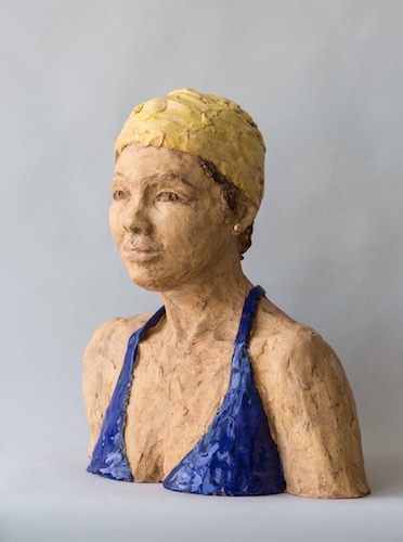 "Yellow Cap" Ceramic with Gold Leaf, 12" x 18" x 7" by artist Darcy J. Sears. See her portfolio by visiting www.ArtsyShark.com