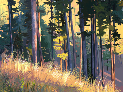 “Fall Alpenglow” Digital Painting, 14” x 10” by artist Pam Little. See her portfolio by visiting www.ArtsyShark.com