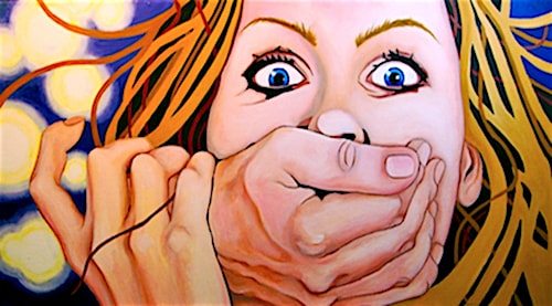 "Fear" Oil on Linen, 36" x 18" by artist Jane Caminos. See her portfolio by visiting www.ArtsyShark.com