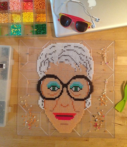 "Iris Apfel" Fusible Beads, 15" x 25"by artist Victor-John Villaneuva. See his portfolio by visiting www.ArtsyShark.com
