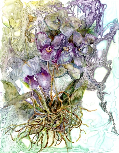 “Orchid Zen” Watercolor, 10” x 13” by artist Katherine Weber. See her portfolio by visiting www.ArtsyShark.com