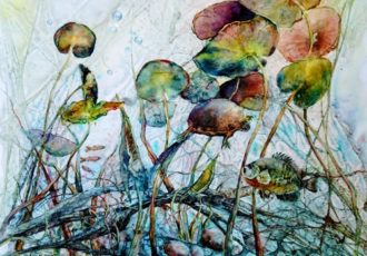 “Pond Life” Watercolor, 19” x 15” by artist Katherine Weber. See her portfolio by visiting www.ArtsyShark.com