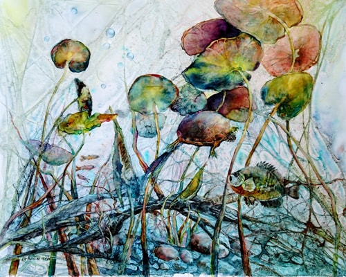 “Pond Life” Watercolor, 19” x 15” by artist Katherine Weber. See her portfolio by visiting www.ArtsyShark.com