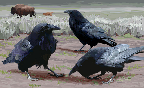 “Raven Gathering” Digital Painting, 18” x 11” by artist Pam Little. See her portfolio by visiting www.ArtsyShark.com