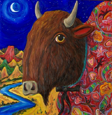 "Buffalo Bill Wonders if His Shirt is Too Loud for the Rest of the Bills" Oil, 36" x 36" by artist Cheri O’Brien. See her portfolio by visiting www.ArtsyShark.com