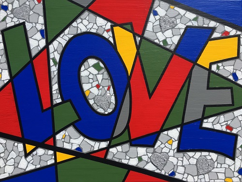 “Bursting With Love” Acrylic on Canvas, Embellished with Ground Glass, 24” x 18” by artist Eddie Bruckner. See his portfolio by visiting www.ArtsyShark.com