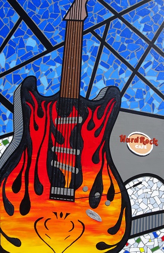 “The Hard Rock At Universal Studios” Acrylic on Board, 36” x 24” by artist Eddie Bruckner. See his portfolio by visiting www.ArtsyShark.com