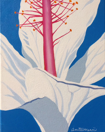 "White Hibiscus" Acrylic on Canvas, 8" x 10" by artist Anita Marci. See her portfolio by visiting www.ArtsyShark.com