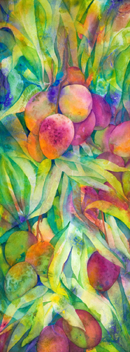 “Mango Mania” Watercolor, 11” x 30”by artist Patrice A. Felderspiel. See her portfolio by visiting www.ArtsyShark.com 