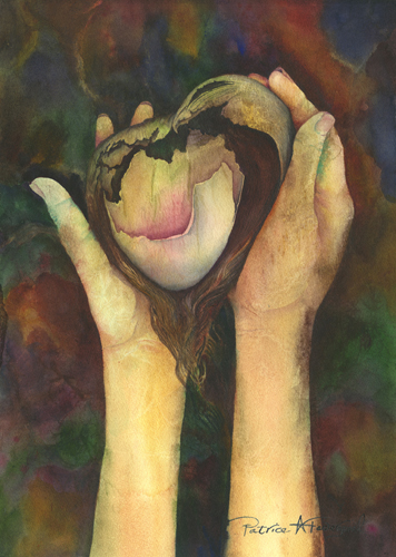 “Heart of My Palms” Watercolor and Gouache, 15” x 22” by artist Patrice A. Felderspiel. See her portfolio by visiting www.ArtsyShark.com