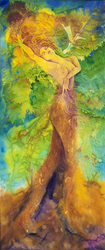 “Tree Diva” Watercolor and Gouache, 12” x 30” by artist Patrice A. Felderspiel. See her portfolio by visiting www.ArtsyShark.com