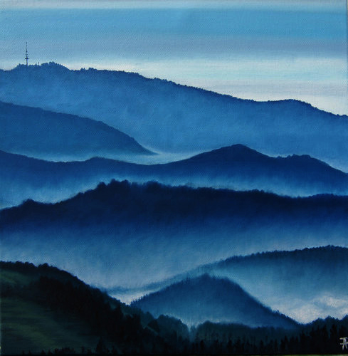 "Black Forest in the Mist" by Fiona Hind. See this artist’s portfolio by visiting www.ArtsyShark.com.