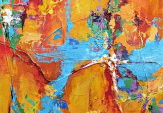 “Calling All Angels” Acrylic on Canvas, 12” x 12”by artist Mary Mirabal. See her portfolio by visiting www.ArtsyShark.com