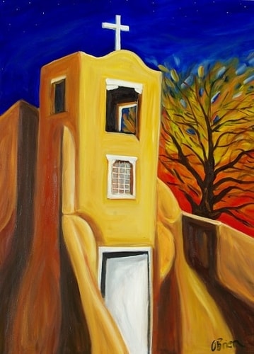 "San Miguel, Autumn" Oil, 30 x 40" by artist Cheri O’Brien. See her portfolio by visiting www.ArtsyShark.com