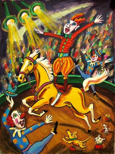 "The Ringmaster" Gouache, 18" x 24" by artist Cheri O’Brien. See her portfolio by visiting www.ArtsyShark.com