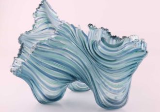 Decorative Vessel, Fused Glass, 50cm x 25cm x 26cm by artist Evgeniya Guneva. See her portfolio by visiting www.ArtsyShark.com