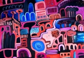 “Road to Hedland” Acrylic and Oil on Canvas, 40” x 40” by artist Jayne Rolinson. See her portfolio by visiting www.ArtsyShark.com