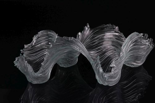 "Vibration" Sculpture, Fused Glass, 49cm x 20cm x 16cm by artist Evgeniya Guneva. See her portfolio by visiting www.ArtsyShark.com