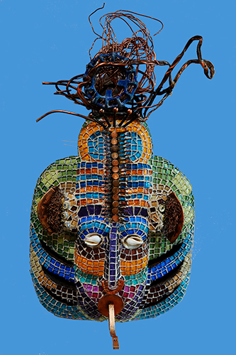 “Sea Deity” Mosaic and Found Metal, 21” x 21” x 3” by artist Gail Glikmann. See her portfolio by visiting www.ArtsyShark.com