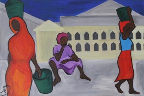 "Dadas at the Market" Acrylic, 24" x 16" by Ali Dunnell. See more of his work by visiting www.ArtsyShark.com