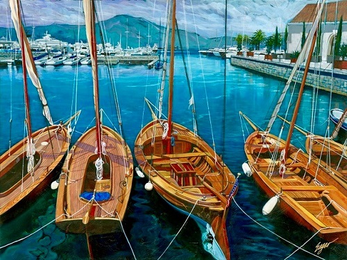 "Harbor View" painting by Clint Eagar. Read his artist story at www.ArtsyShark.com